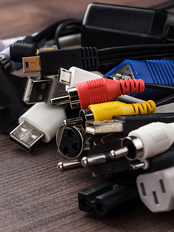 a bunch of data cables, audio cables, cat5 cables, hdmi cables precision assembly